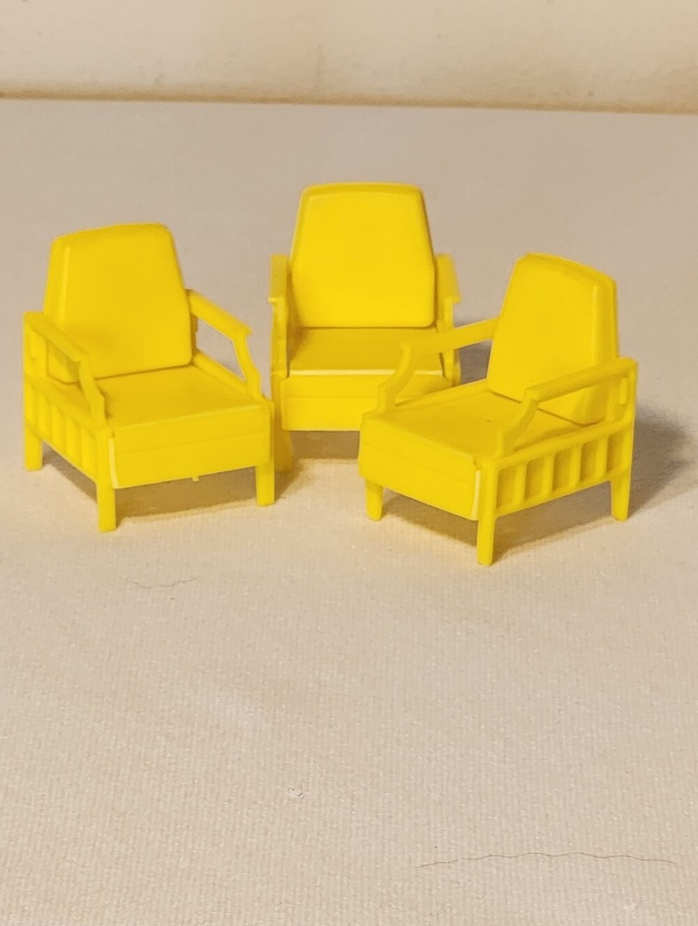 Three Vintage 60s Liddle Kiddles Doll House Snap Happy Yellow Chairs